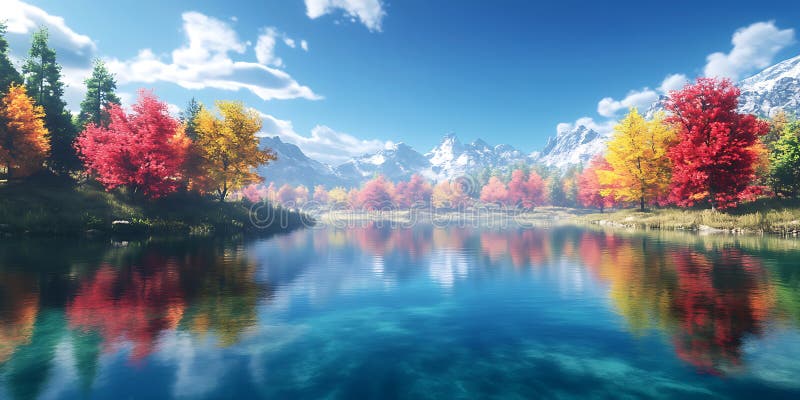 Vibrant Autumn Lake Colorful Trees Scene Reflection vector illustratie
