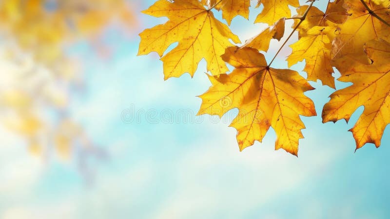 Vibrant Autumn Maple Leaves Creating an Abstract Composition Against a Soft Blue Sky Background royalty free illustration