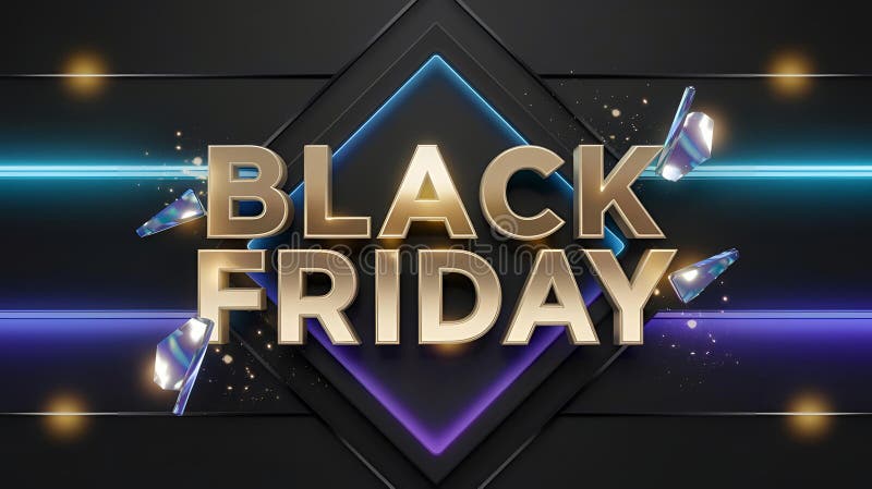 Vibrant Black Friday Sale Banner cu text 3D și lumini neon royalty free illustration