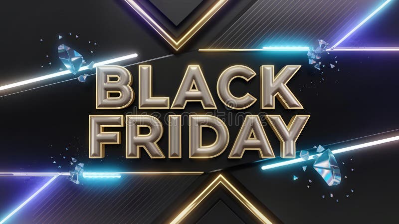 Vibrant Black Friday Sale Banner cu text 3D și lumini neon royalty free illustration