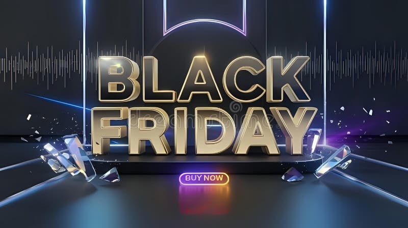 Vibrant Black Friday Sale Banner cu text 3D și lumini neon royalty free illustration