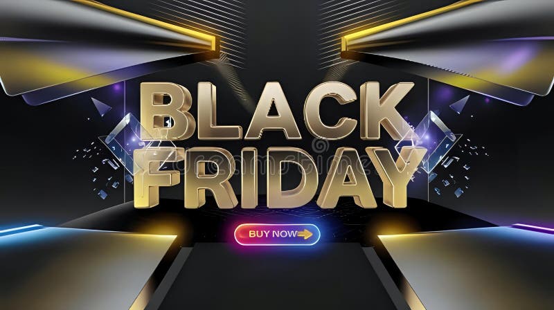 Vibrant Black Friday Sale Banner cu text 3D și lumini neon stock illustration