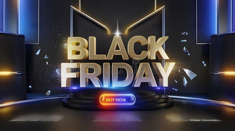 Vibrant Black Friday Sale Banner cu text 3D și lumini neon vector illustration
