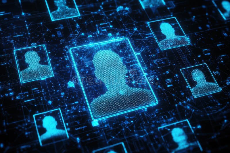 Vibrant Blue Cyber Space with Glowing Elements and Neon Light Effects stock images