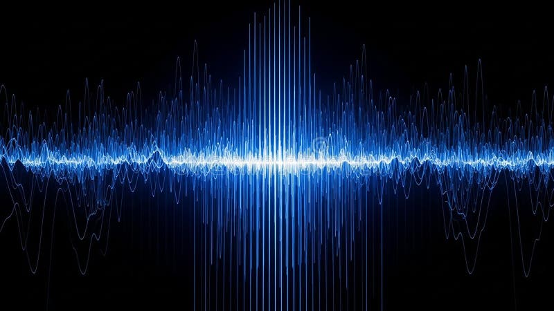 Vibrant Blue Sound Waveform Visualization on Black Background audio music royalty free illustration