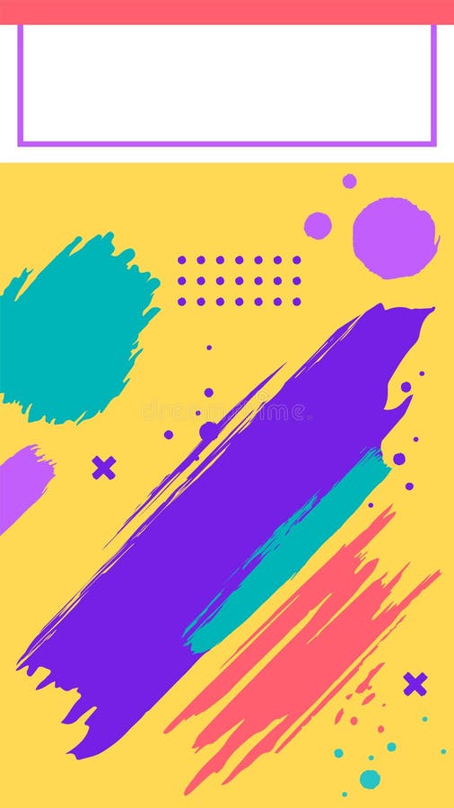 Vibrant brushstrokes in purple, teal, and coral create a dynamic abstract composition on a yellow backdrop, featuring vector illustration