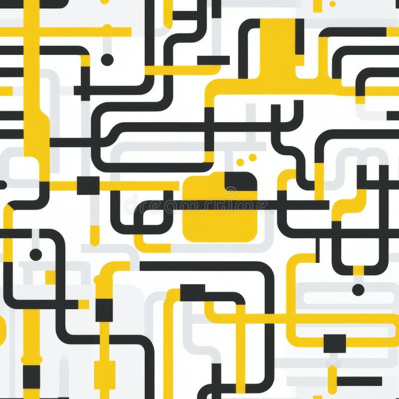 Vibrant and captivating seamless pattern with abstract geometric shapes in striking shades of yellow stock illustration