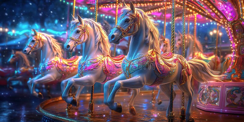Vibrant Carousel Horse Background stock illustration