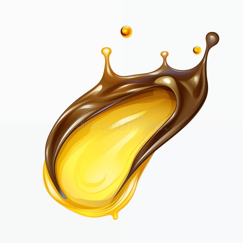 A vibrant cartoon splash of yellow and brown liquid with droplets, representing energy and movement stock illustration