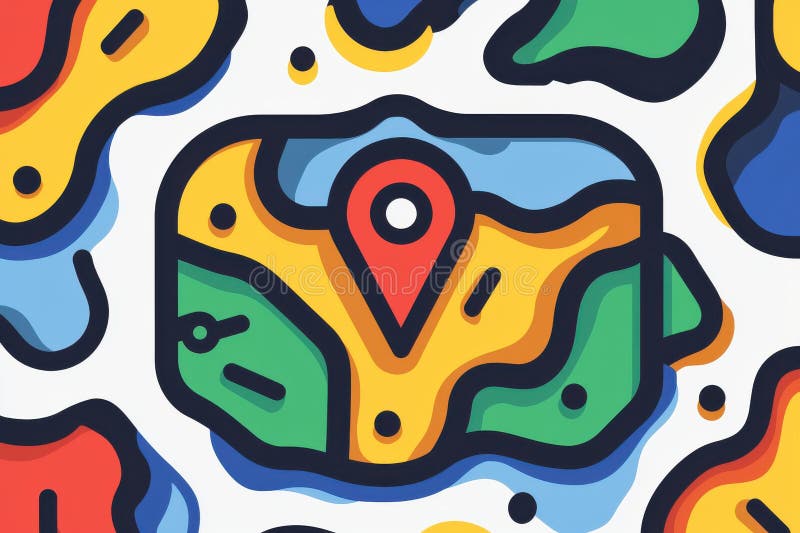 Vibrant cartoon-style map icon with bold colorful design royalty free stock photo