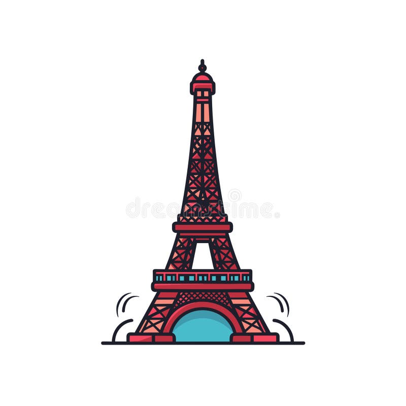 Vibrant Cartoon Vector of Eiffel Tower with Dynamic Elements vector illustration