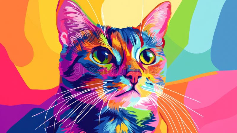 Vibrant Cat with Bold Geometric Patterns in Colorful Art Illustration. Concept of Abstract Animal Pop Art, Geometric royalty free stock photo