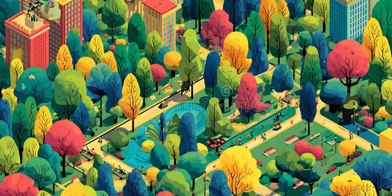 Vibrant City Park Una Visione Aerea Colorata illustrazione di stock