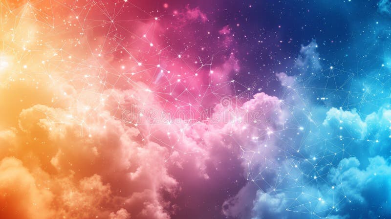 Vibrant Cloud Computing Frame Border Background with Digital Network Connections and Colorful Sky royalty free illustration