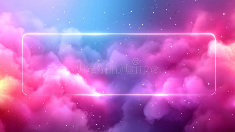 Colorful abstract cloud background with glowing frame for design projects stock photo
