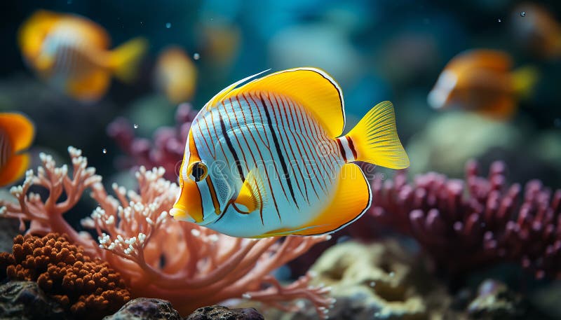 Vibrant clown fish swimming below the colorful coral reef generated by AI royalty free stock photo