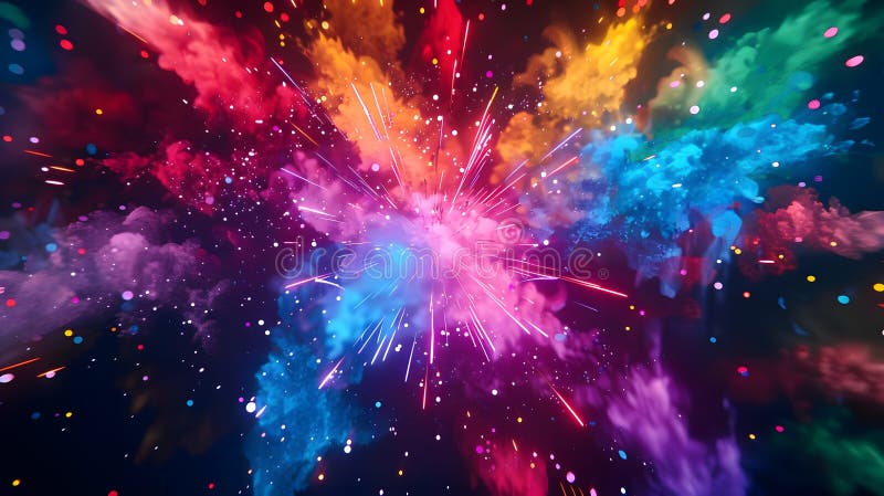 Vibrant Color Explosion, A Symphony of Hues Bursts Forth in a Festive Display of Light and Kinetic Energy, Creating
