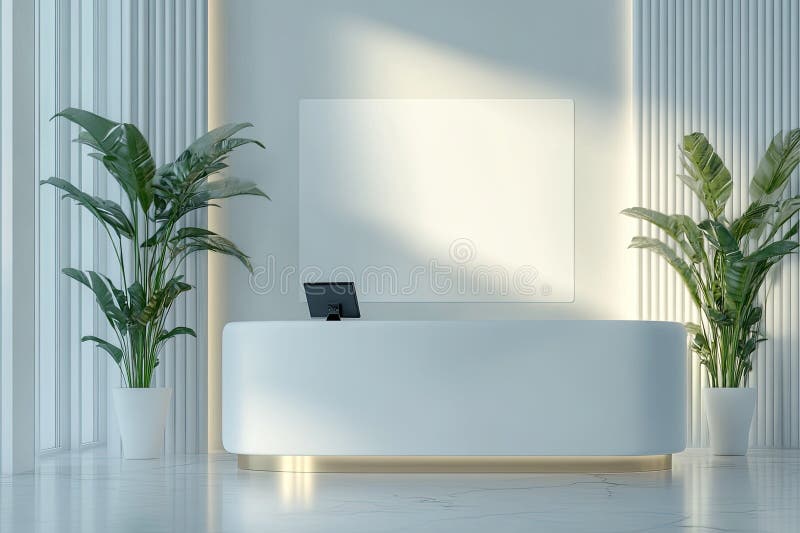 Modern Reception Area with Blank Sign stock illustration