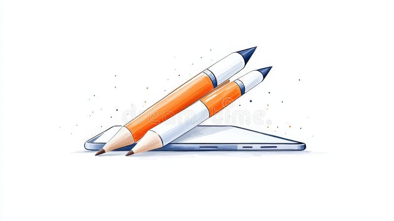 Vibrant Colored Pencils on a Digital Tablet with Minimalist White Background stock illustration