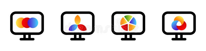 Vibrant colorful digital logos displayed on monitors vector illustration