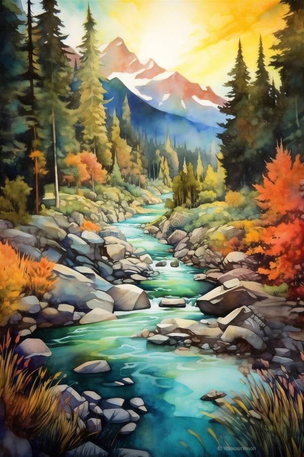 A Vibrant Landscape, Watercolor Painting Style Landscape, Otherworldly and Alien, Generative AI