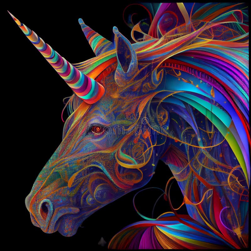 Vibrant Colorful Psychedelic Unicorn Artistic Colors on Black ...