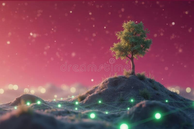 Interplanetary space station glowing networks in a vibrant environment stock images