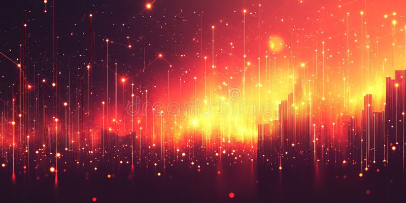 Vibrant cosmic background featuring streaks of light and glowing particles in an abstract design stock illustration