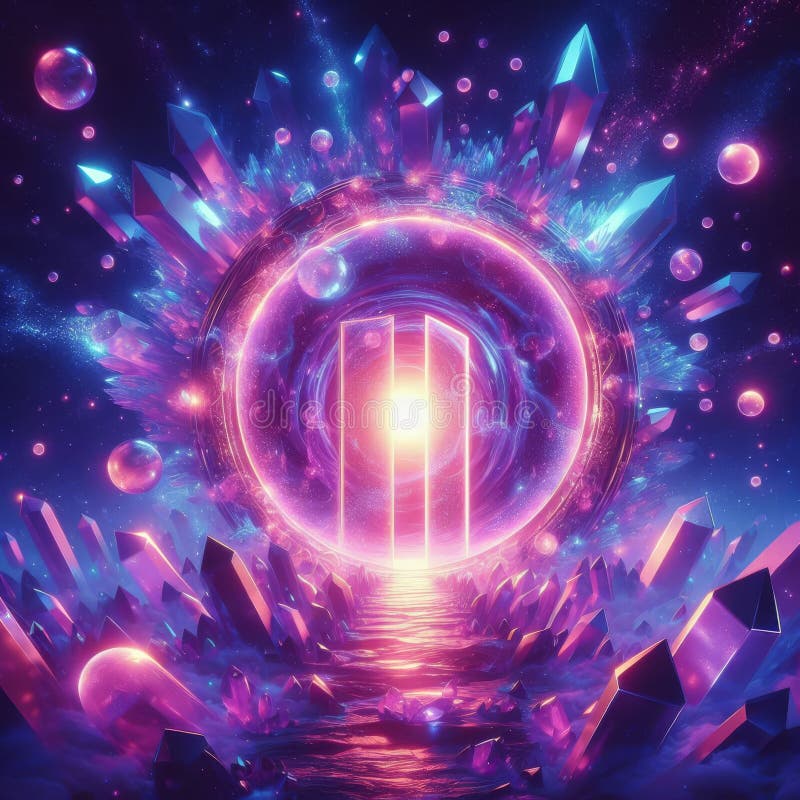 Vibrant Cosmic Gateway Surrounded by Crystals royalty free stock photography