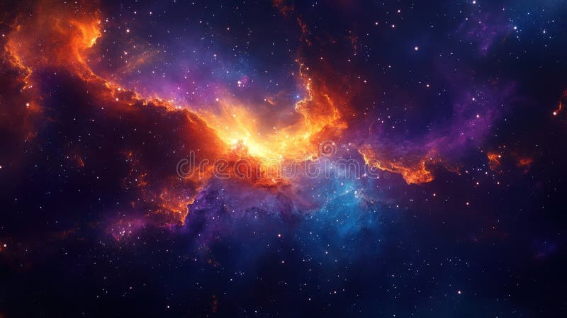 Vibrant Cosmic Scene with Bright Stars and Colorful Nebulae in Deep Space stock illustration