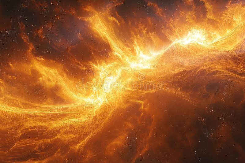 Vibrant cosmic scene showcasing fiery magnetic fields in space, radiating energy and light, creating mesmerizing visual stock images