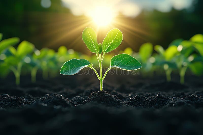 Vibrant Crop Plants som når solen i lush Field vektor illustrationer