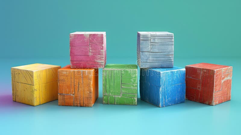 Vibrant Cubes: 3D Render of a Colorful Set royalty free illustration