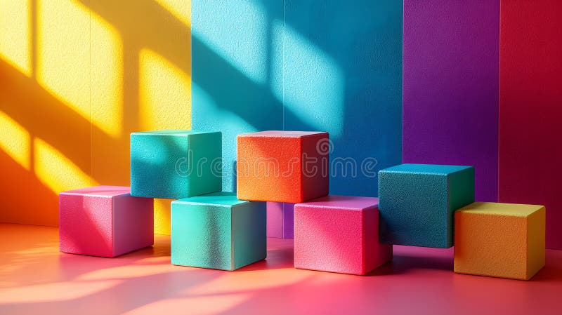 Vibrant Cubes on a Multi-Colored Background: A Playful Exploration of Geometric Beauty and Color vector illustration