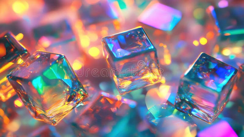 Vibrant Cubes Shine Brightly, A Colorful, Iridescent Display of Geometric Shapes stock illustration