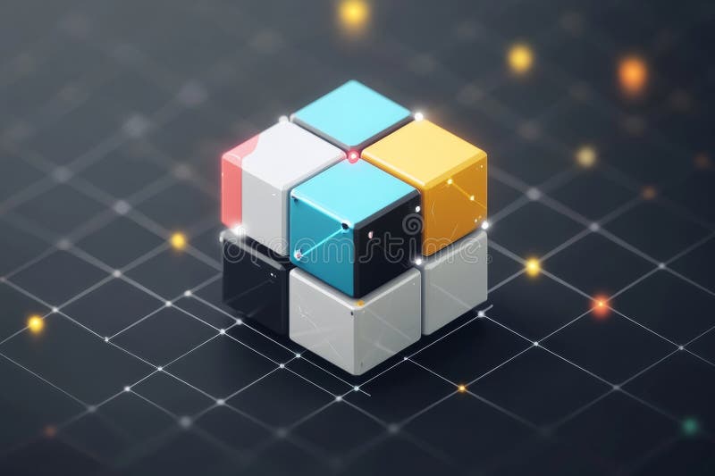 Vibrant 3D abstract featuring a colorful geometric design. stock image