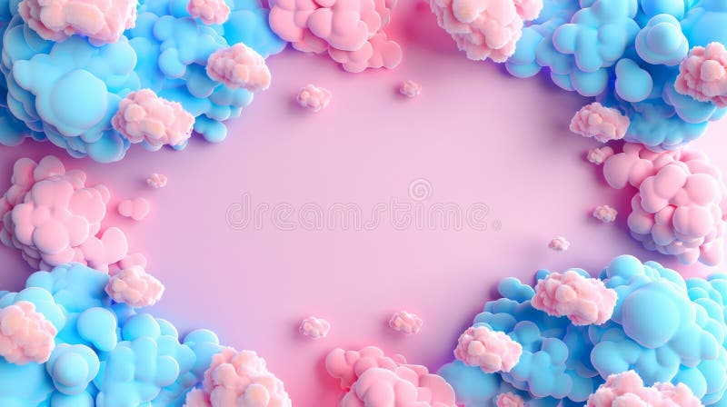 Colorful Cloud Computing Frame Border Background with Pink and Blue 3D Clouds for Technology and Digital Concepts royalty free illustration