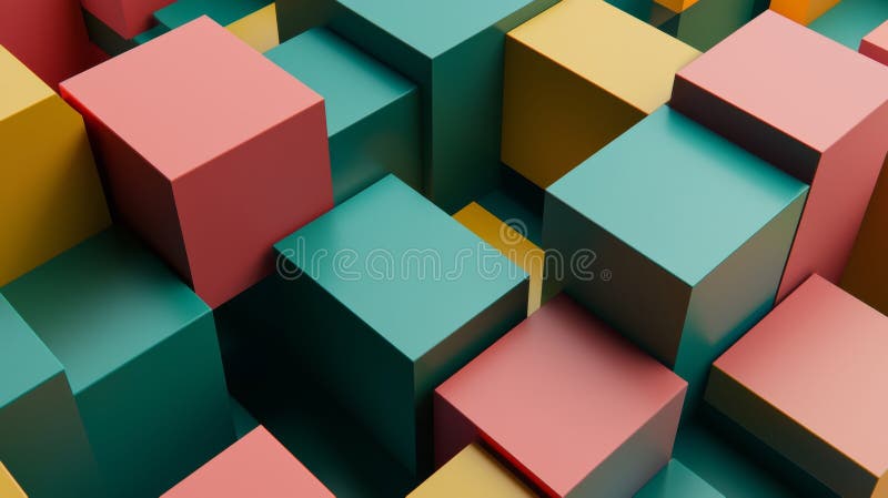 Vibrant 3d cubes in green, yellow, and red hues create a dynamic abstract background. Perfect for adding color and design to any project, this modern geometric pattern is versatile and minimalist AI generated