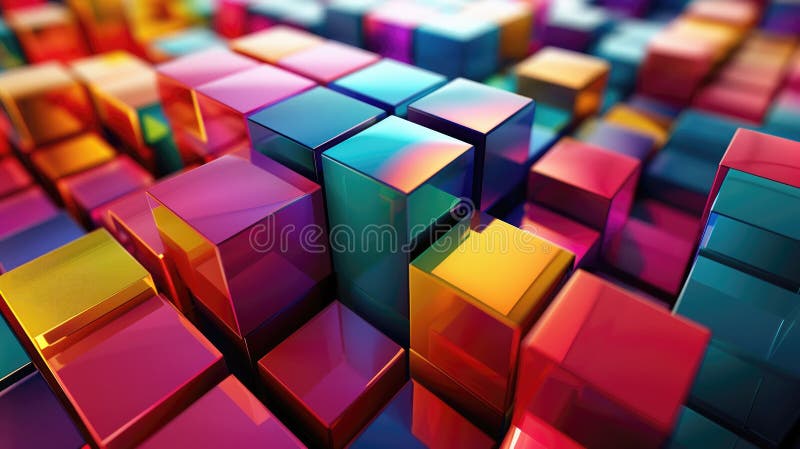 Vibrant 3D geometric background stacked colorful cubes, creating a futuristic stock illustration