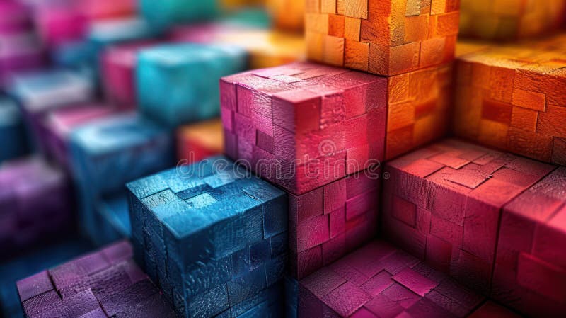 Vibrant Cubes in Harmony: 3D Render of Connected Colorful Blocks vector illustration
