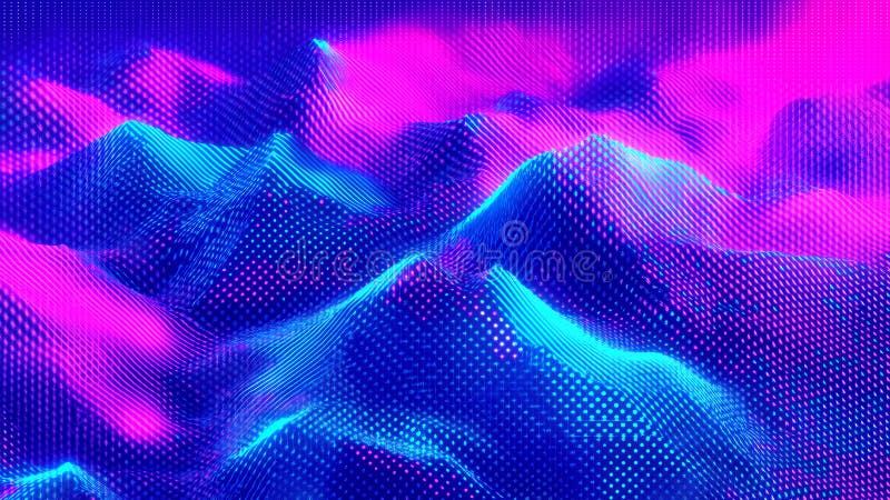 Neon landscape with glowing grid royalty free illustration