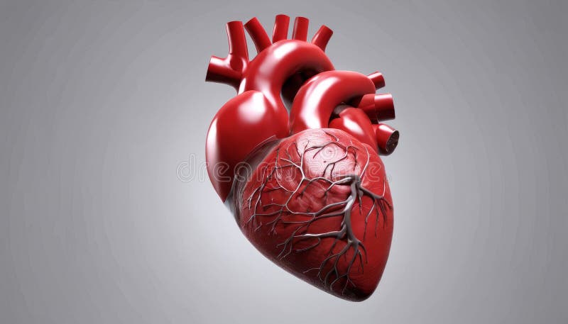 A vibrant, detailed 3D rendering of a human heart vector illustration