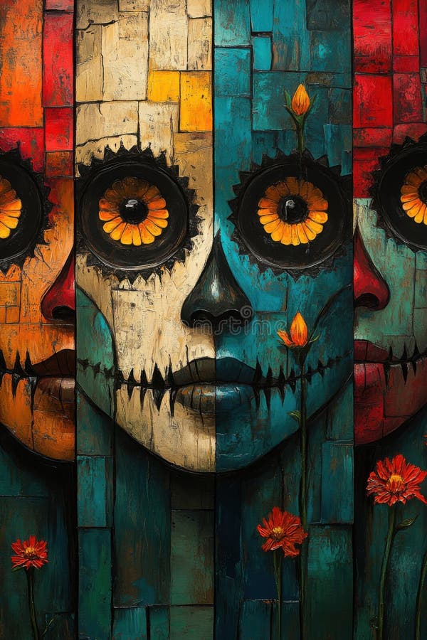 Vibrant Dia De Los Muertos Masks with Floral Designs Celebrating Vibrant Dia De Los Muertos Masks with Floral Designs Celebrating