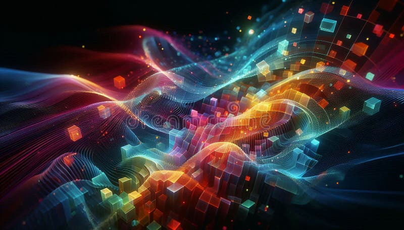Colorful Abstract Wave and Cube Digital Artwork vector illustration