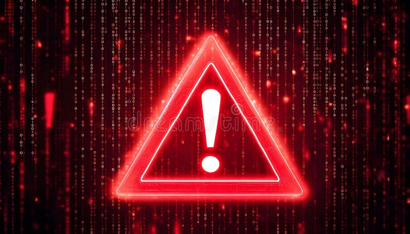 Cybersecurity Alert: Warning Sign on Digital Matrix vector illustration