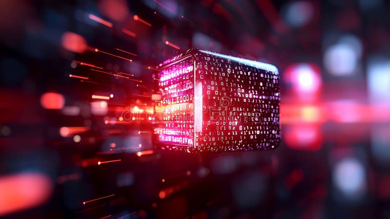 Binary code cube digital technology glowing data stock illustration