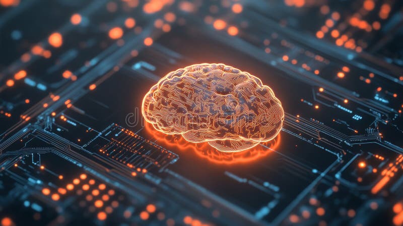 Digital brain illustration representing artificial intelligence and neural networks in technology royalty free stock photo