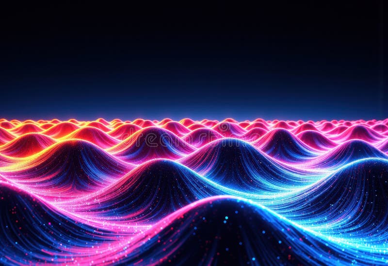 Vibrant digital waves illuminated in neon colors create a mesmerizing visual effect royalty free stock images