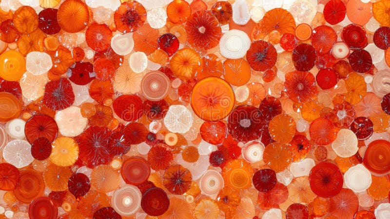 A vibrant display of orange and red circular objects, varying in size and shape, creating a lively and colorful scene. The image presents a vibrant display of numerous circular objects, predominantly in shades of orange and red, arranged in a seemingly random pattern. The objects vary in size and are not uniformly distributed, creating a sense of depth and texture. Some of the objects appear to be translucent, allowing light to pass through them, while others are opaque, providing a contrast in the visual effect. The overall composition is visually appealing and creates a sense of abundance. AI generated