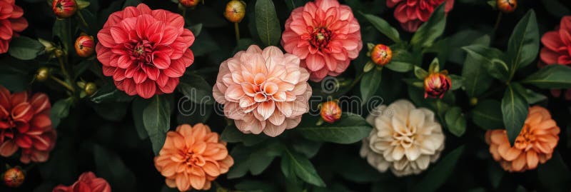 A vibrant display of various colored flowers fills the image. royalty free stock images